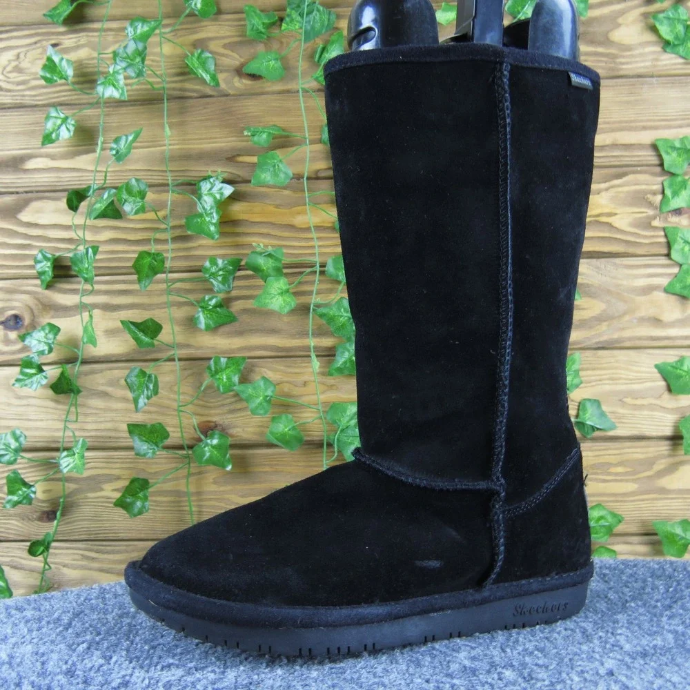 Skechers Australia Women 6 Black Suede Shearling Lined Tall Winter Boots Warm